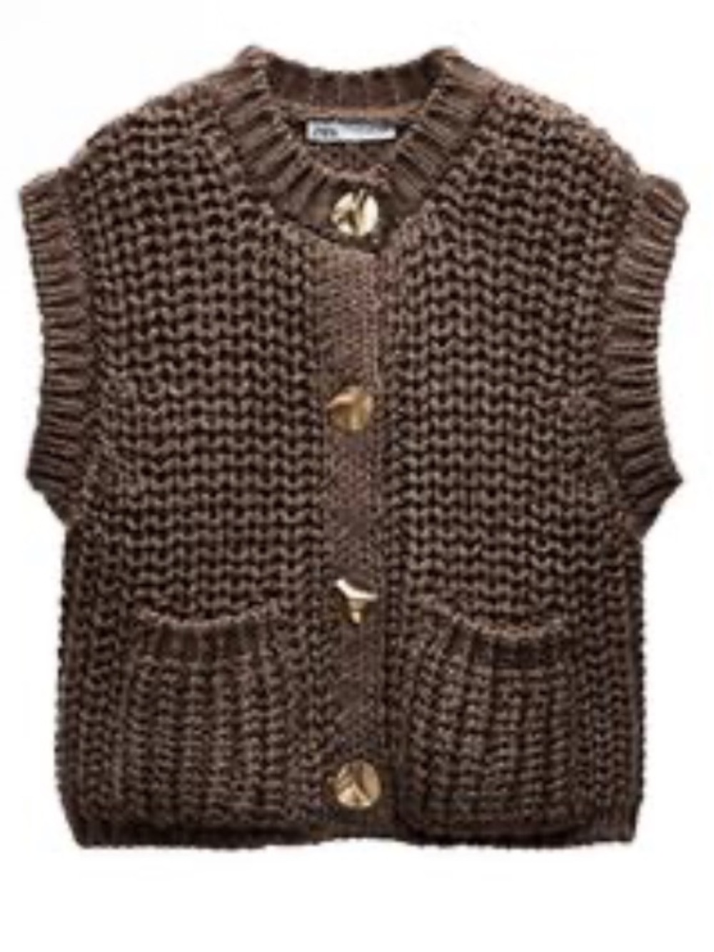 | ZARA Chunky Knit Gold Button Vest – Size Small NWT